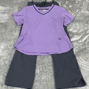 Grey’s Anatomy purple/gray scrub set.
